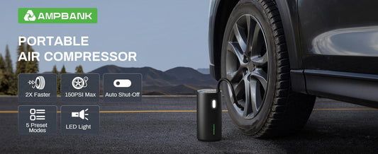 AMPBANK AT004 Smart Portable Tire Air Pump For Cars, Motorcycles, Bicycles And Balls With Pressure Gauge And LED Screen For Fast Inflation Smart Life