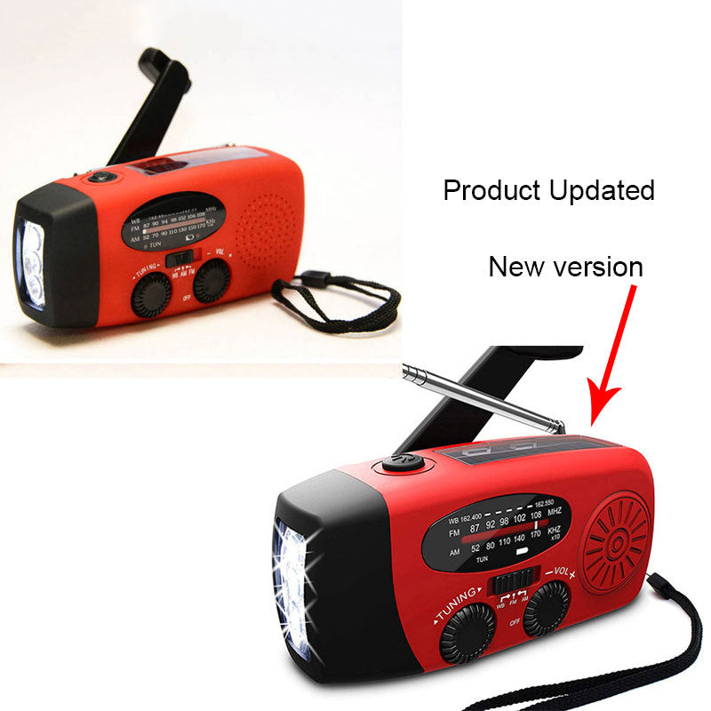 Solar hand crank USB charging radio flashlight capnig