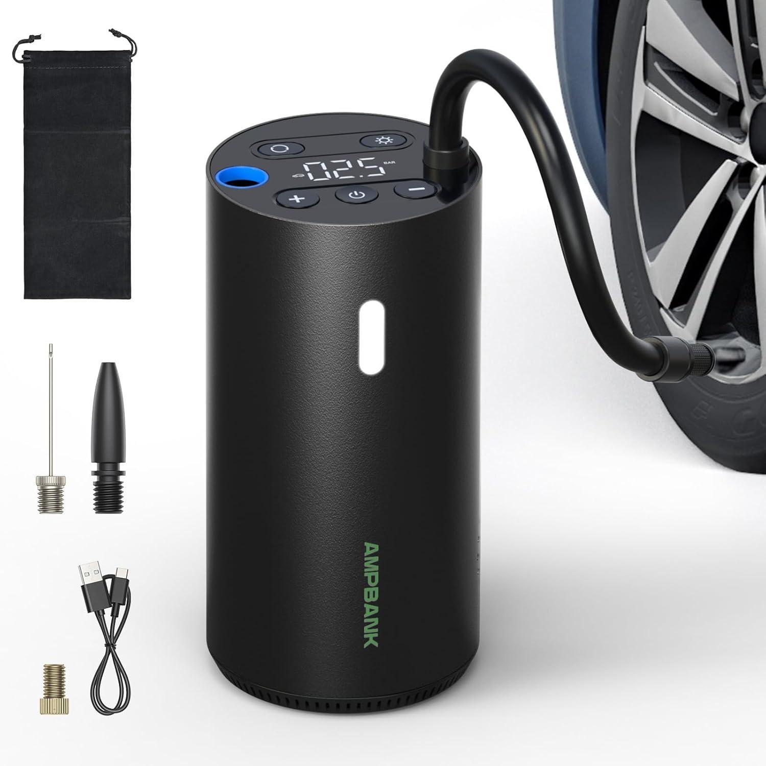 AMPBANK AT004 Smart Portable Tire Air Pump For Cars, Motorcycles, Bicycles And Balls With Pressure Gauge And LED Screen For Fast Inflation Smart Life