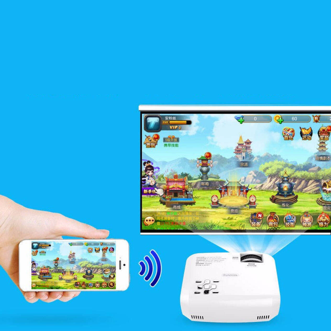 Wireless portable projector capnig