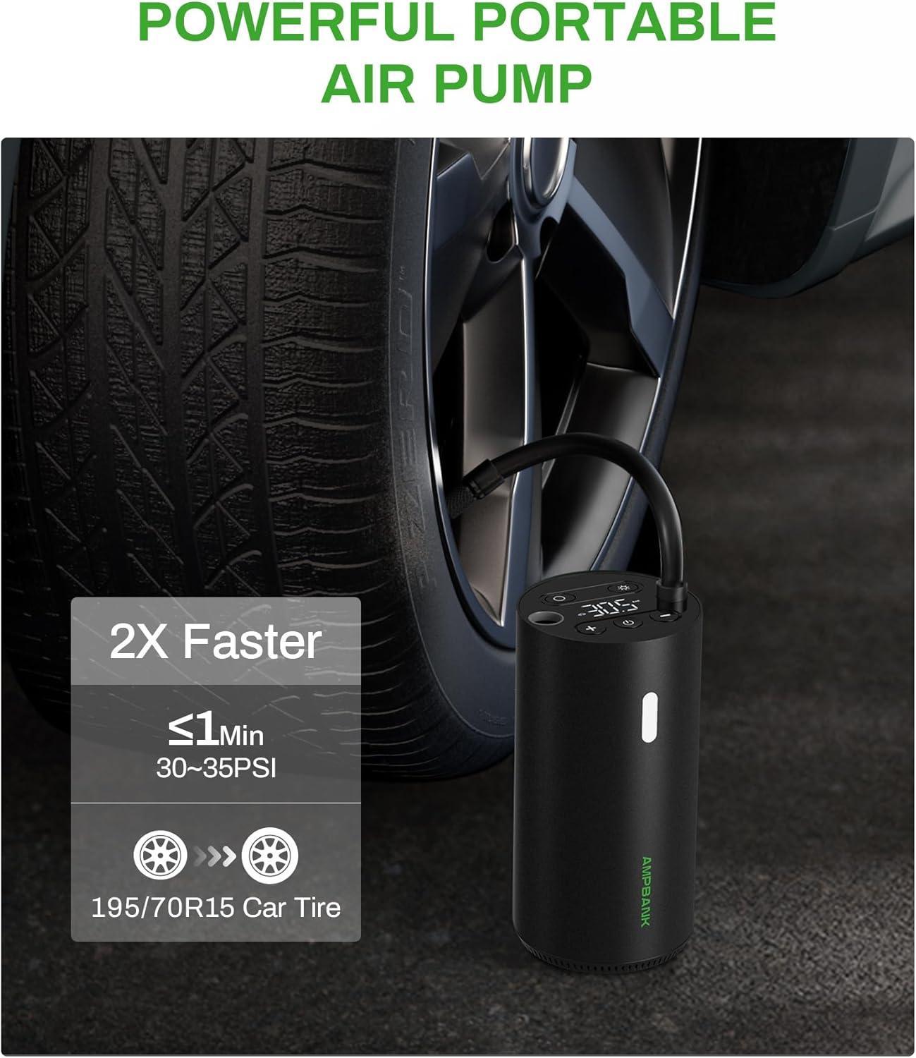 AMPBANK AT004 Smart Portable Tire Air Pump For Cars, Motorcycles, Bicycles And Balls With Pressure Gauge And LED Screen For Fast Inflation Smart Life