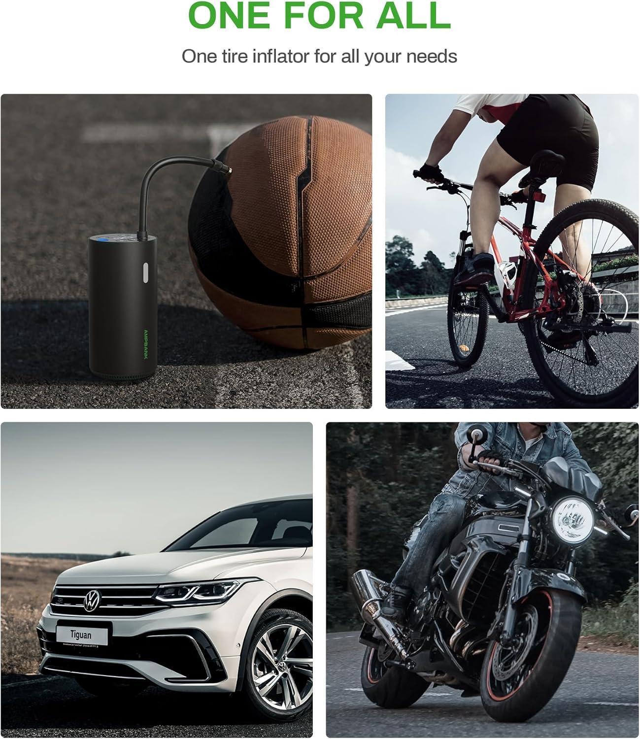 AMPBANK AT004 Smart Portable Tire Air Pump For Cars, Motorcycles, Bicycles And Balls With Pressure Gauge And LED Screen For Fast Inflation Smart Life